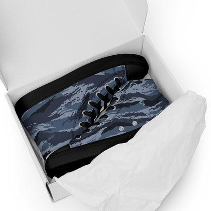 Kamysh Blue Camo Women’s Sneaker Hi, front view.