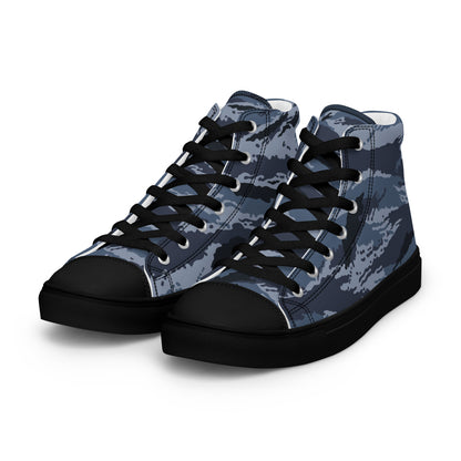Kamysh Blue Camo Women’s Sneaker Hi, front view.
