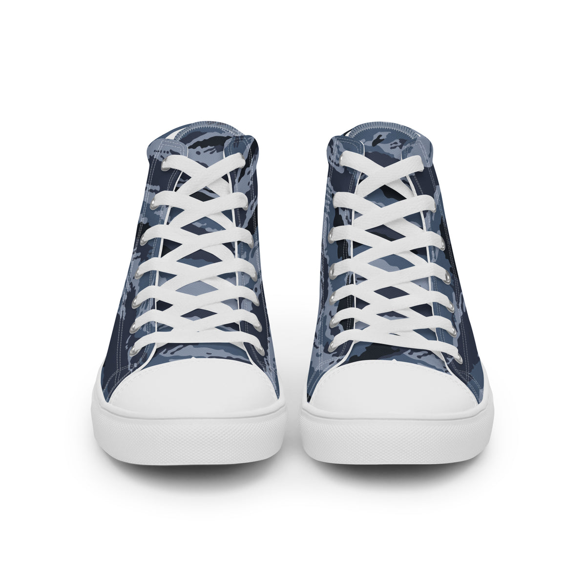 Kamysh Blue Camo Women’s Sneaker Hi, front view.