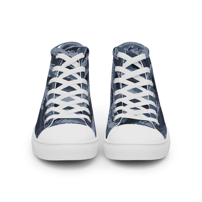 Kamysh Blue Camo Women’s Sneaker Hi, front view.