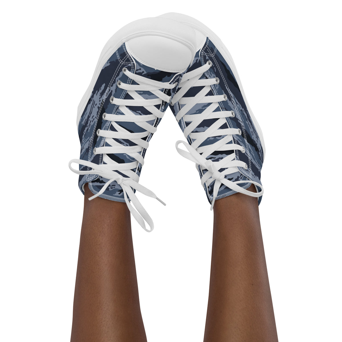 Kamysh Blue Camo Women’s Sneaker Hi, front view.