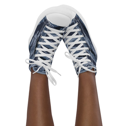 Kamysh Blue Camo Women’s Sneaker Hi, front view.