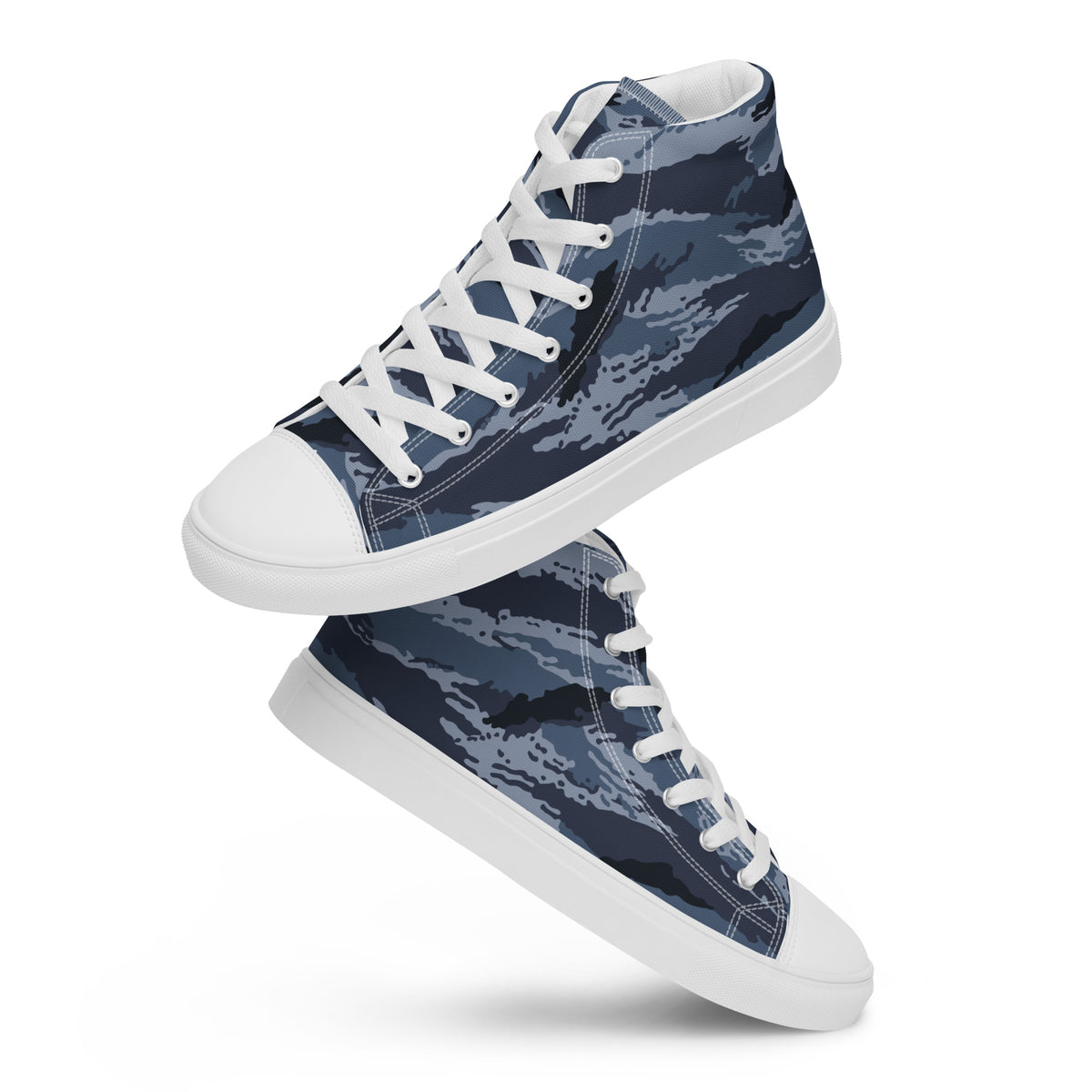 Kamysh Blue Camo Women’s Sneaker Hi, front view.