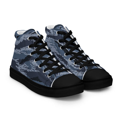 Kamysh Blue Camo Women’s Sneaker Hi, front view.
