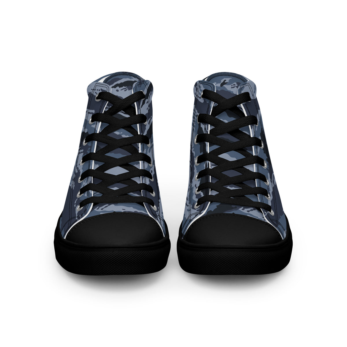 Kamysh Blue Camo Women’s Sneaker Hi, front view.
