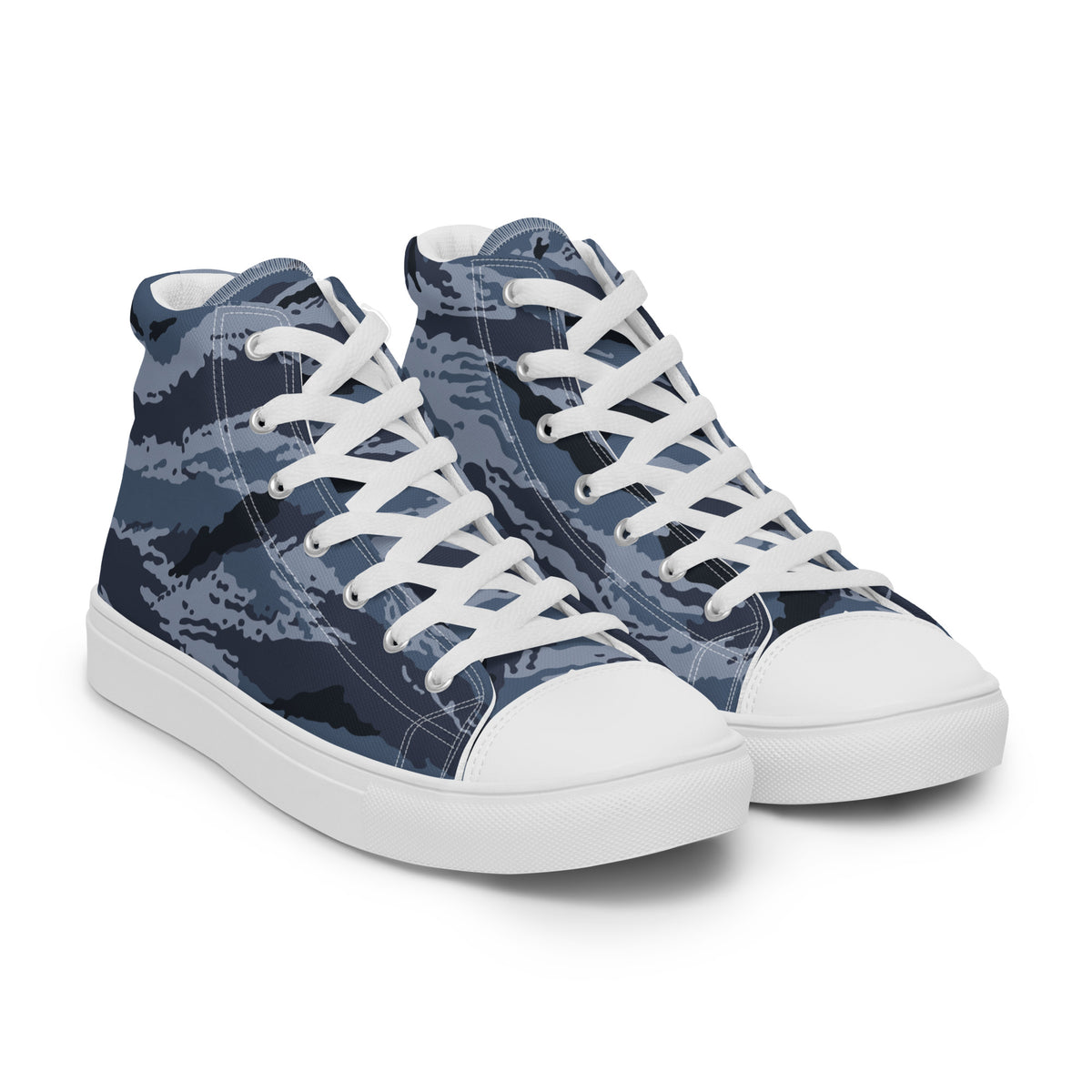 Kamysh Blue Camo Women’s Sneaker Hi, front view.