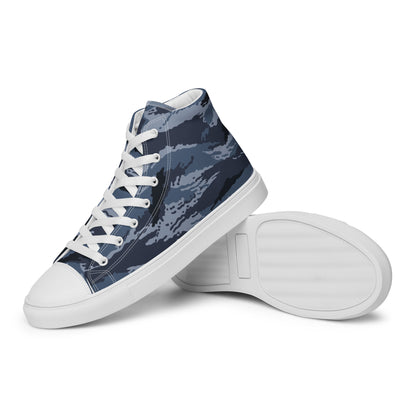 Kamysh Blue Camo Women’s Sneaker Hi, left view.