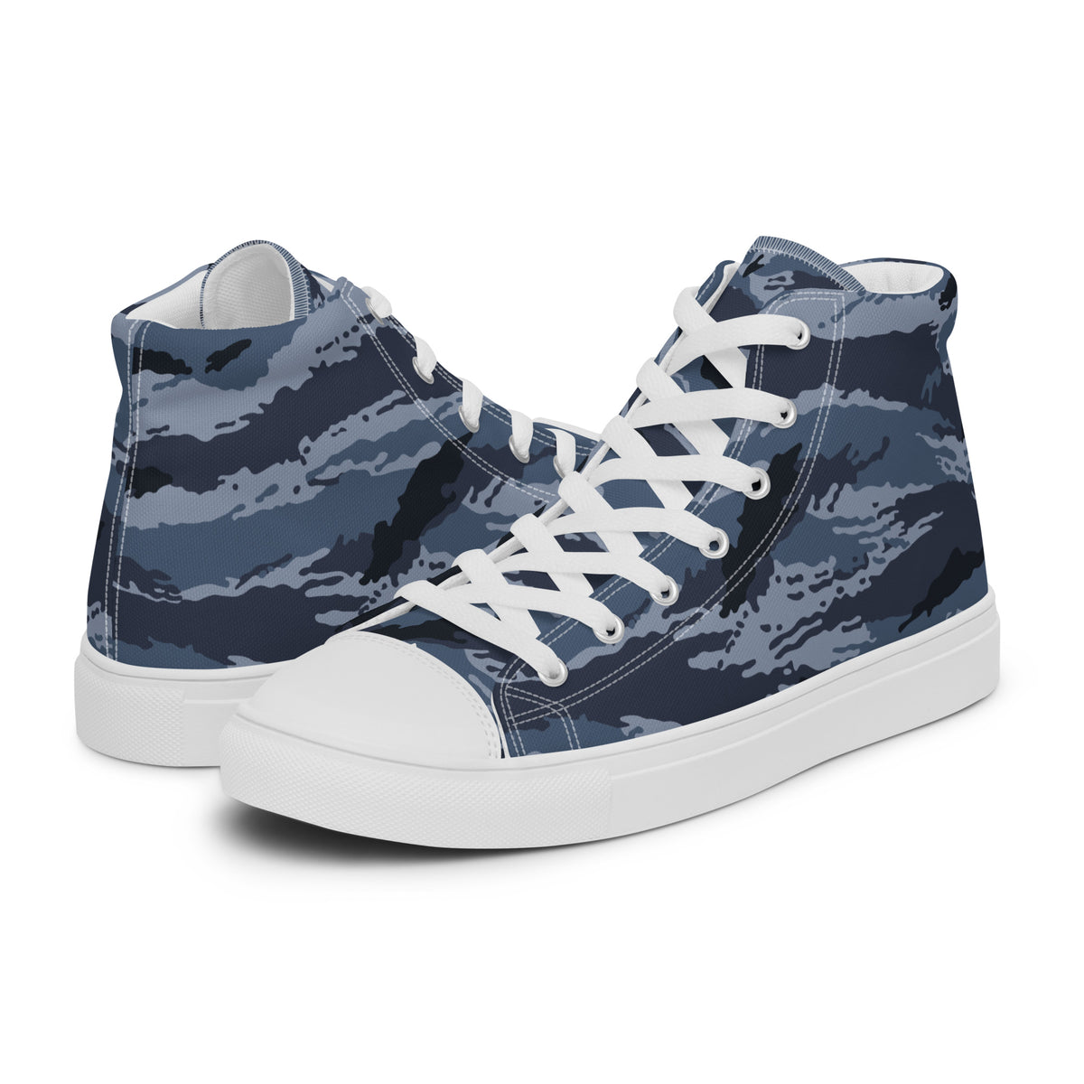 Kamysh Blue Camo Women’s Sneaker Hi, left view.