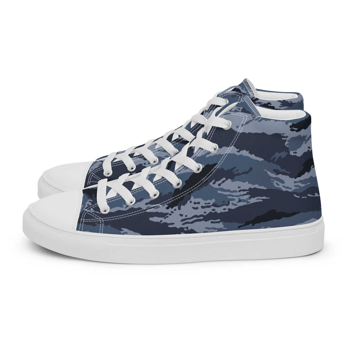 Kamysh Blue Camo Women’s Sneaker Hi, left view.