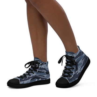 Kamysh Blue Camo Women’s Sneaker Hi, left view.