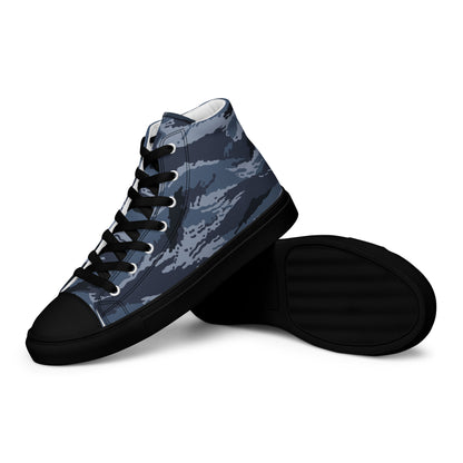 Kamysh Blue Camo Women’s Sneaker Hi, left view.