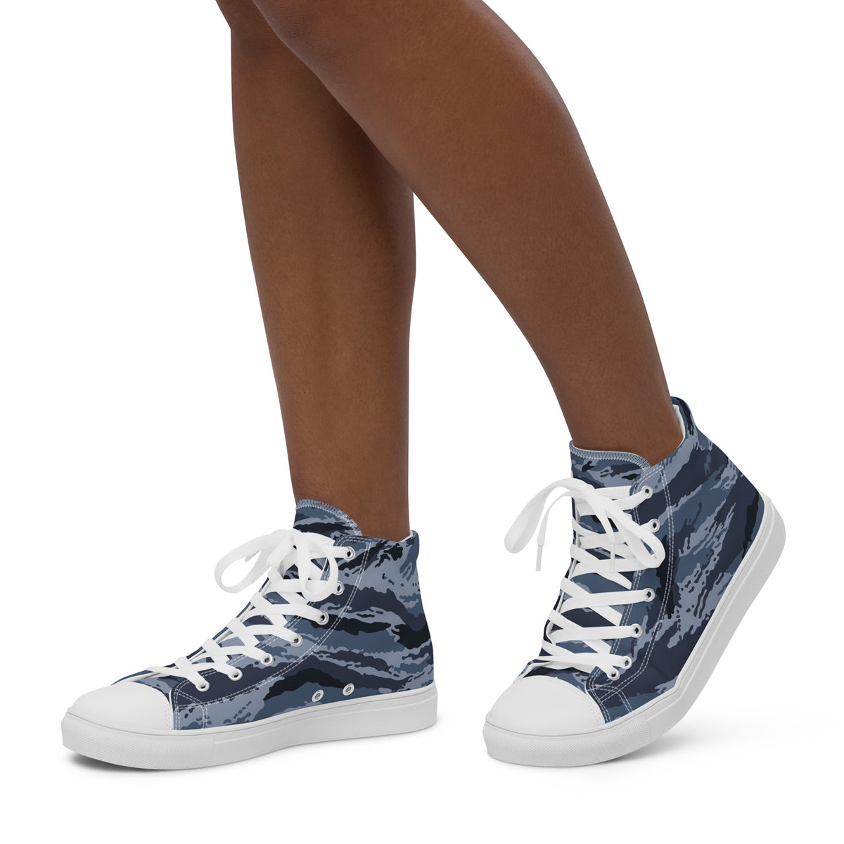 Kamysh Blue Camo Women’s Sneaker Hi, left view.