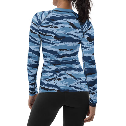 Kamysh Blue Camo Women's Long-sleeve Rash Guard _ Concealing Coloration.