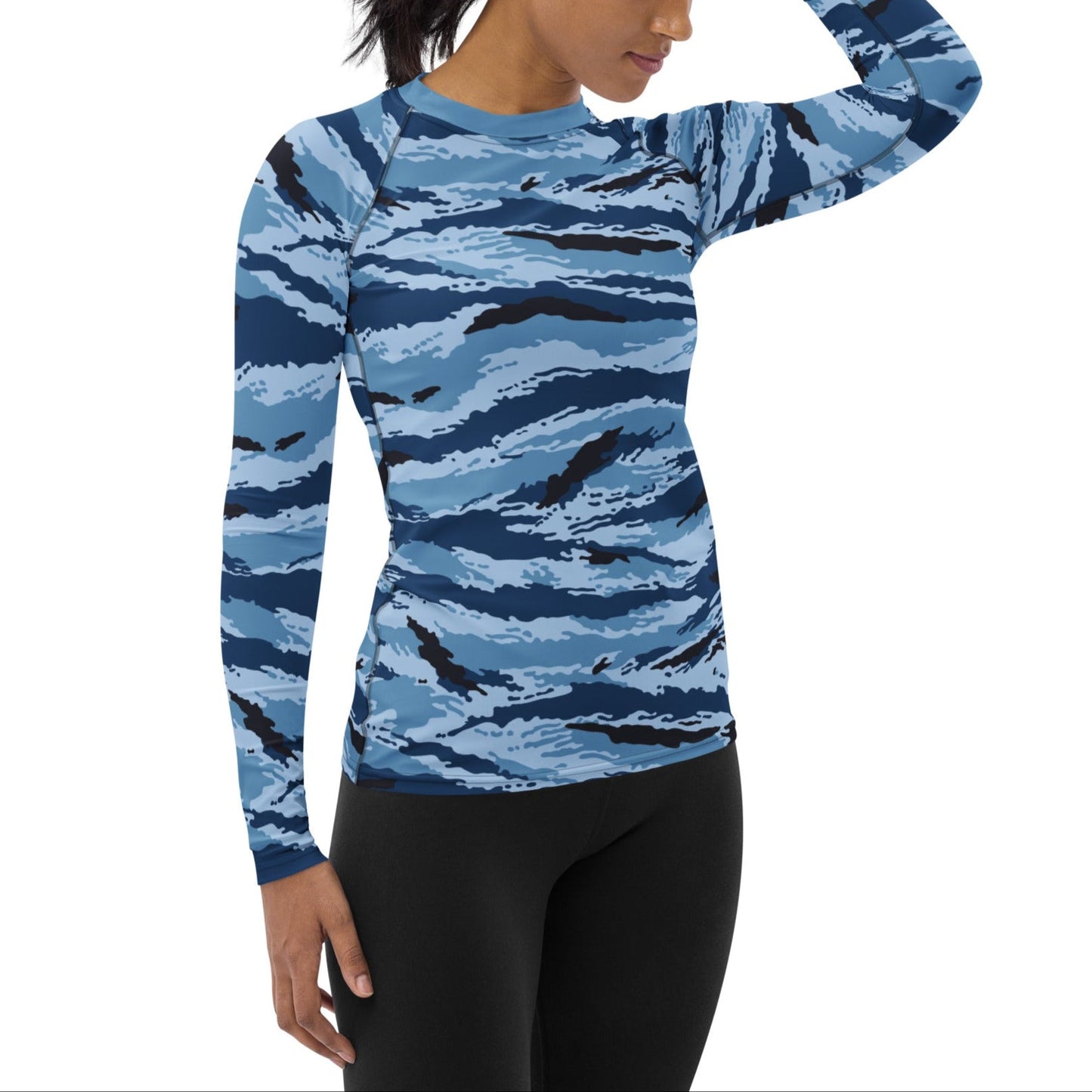 Kamysh Blue Camo Women's Long-sleeve Rash Guard _ Concealing Coloration.