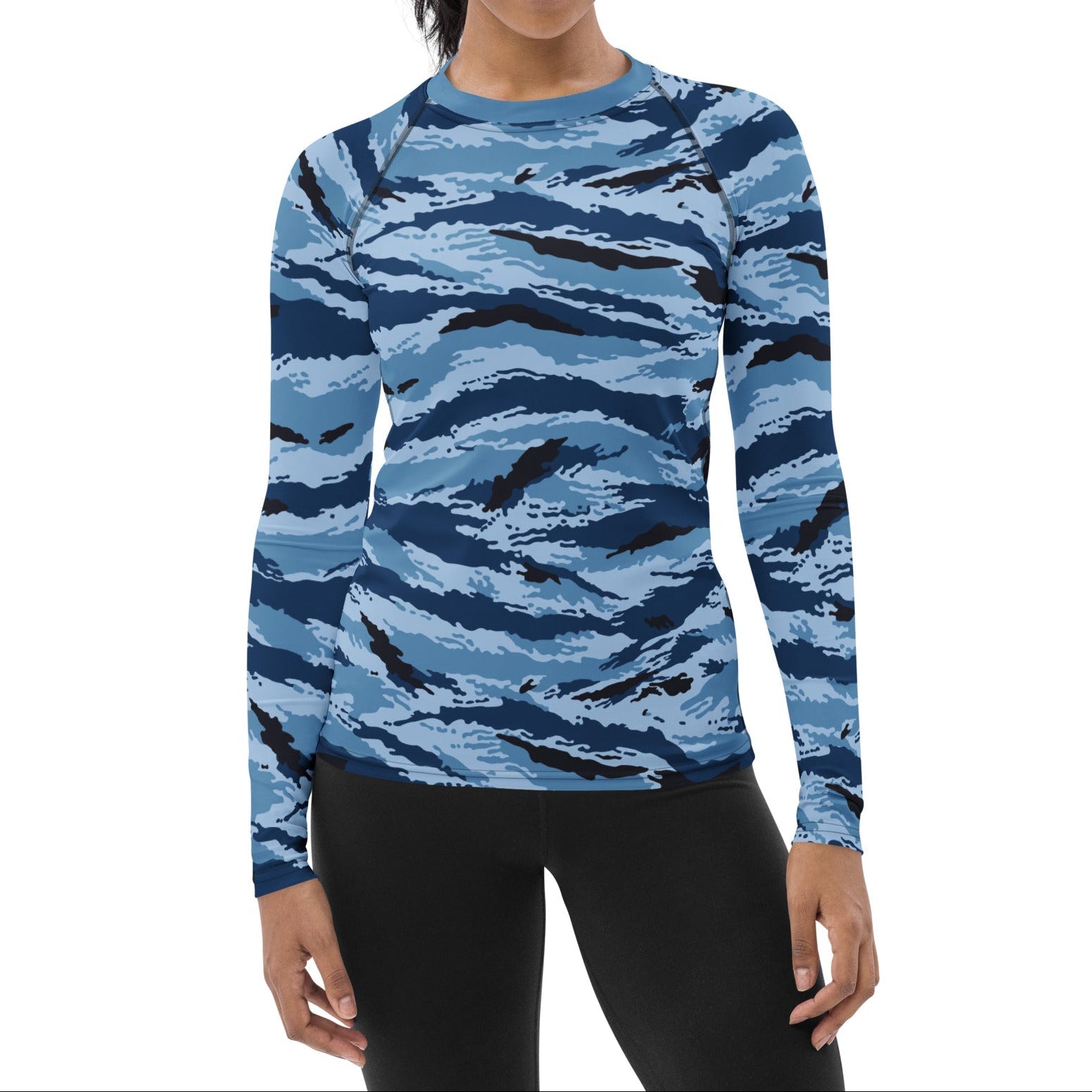 Kamysh Blue Camo Women's Long-sleeve Rash Guard _ Concealing Coloration.