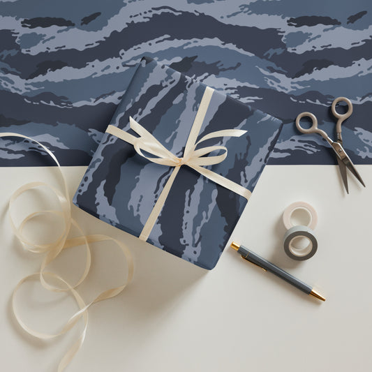 Kamysh Blue Camo Wrapping Paper wrapping paper sheets, front view.