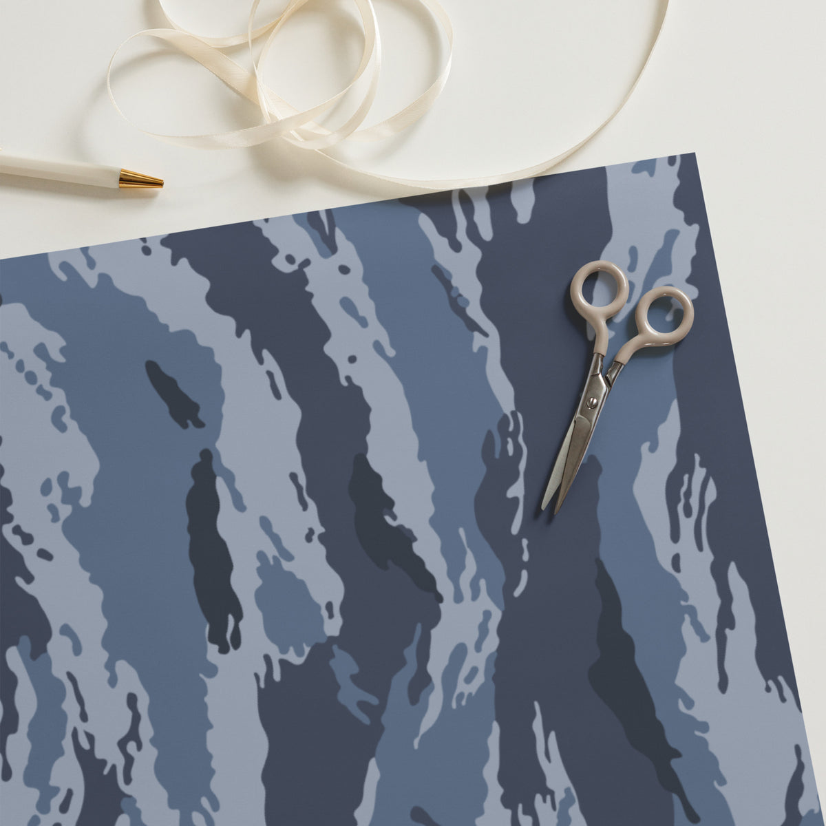 Kamysh Blue Camo Wrapping Paper wrapping paper sheets, front view.