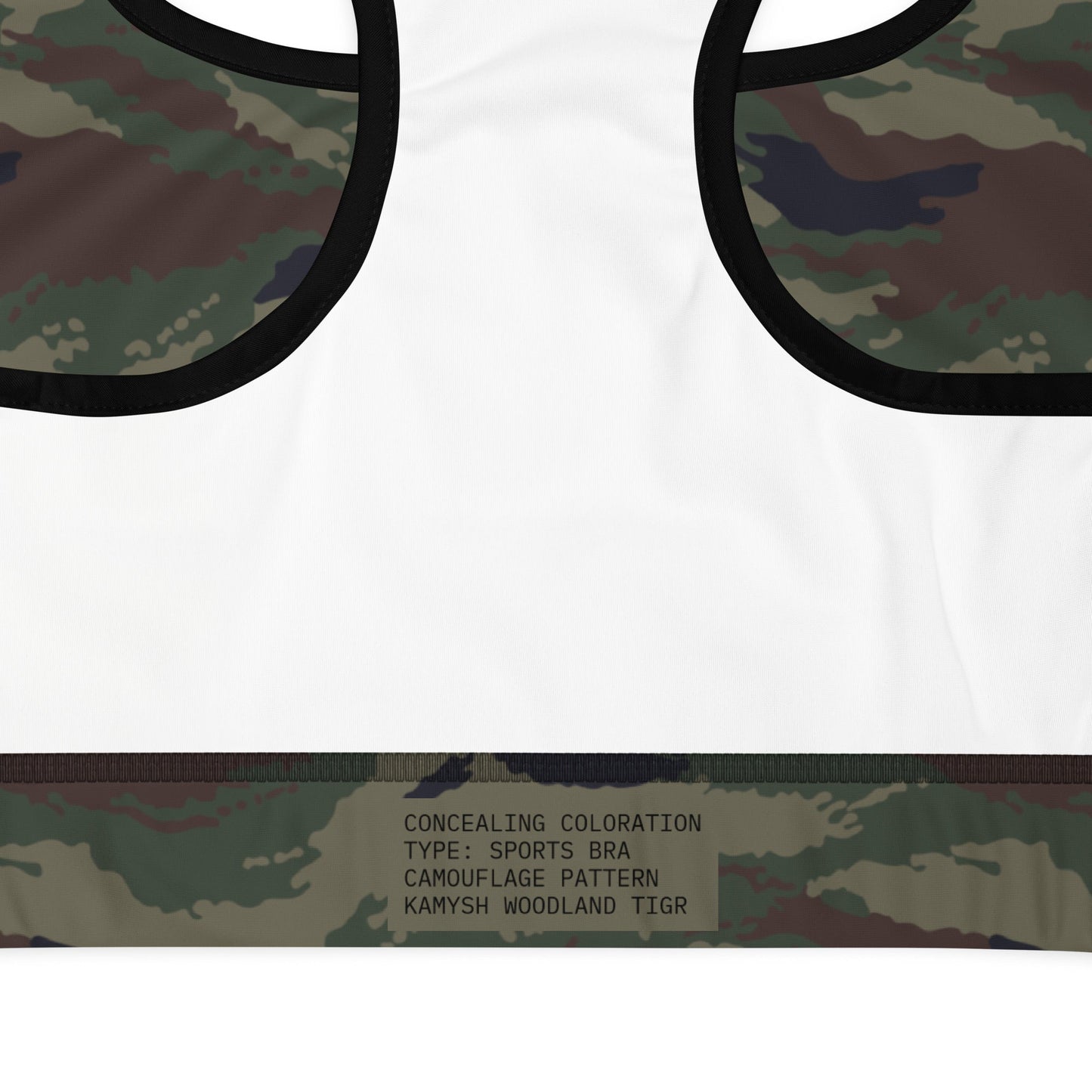 Kamysh Woodland Tigr Camo Racerback Sports Bra - Concealing Coloration