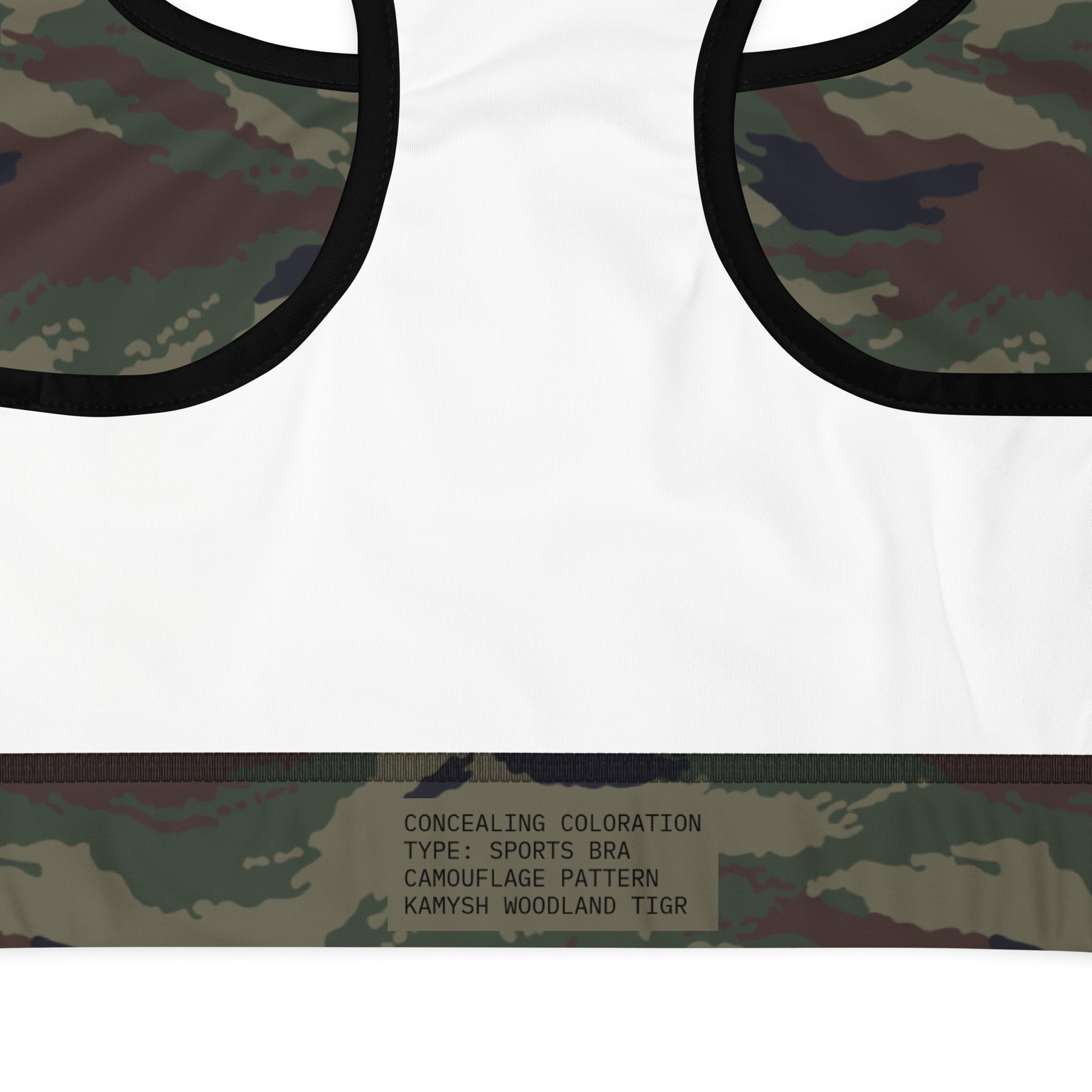 Kamysh Woodland Tigr Camo Racerback Sports Bra - Concealing Coloration