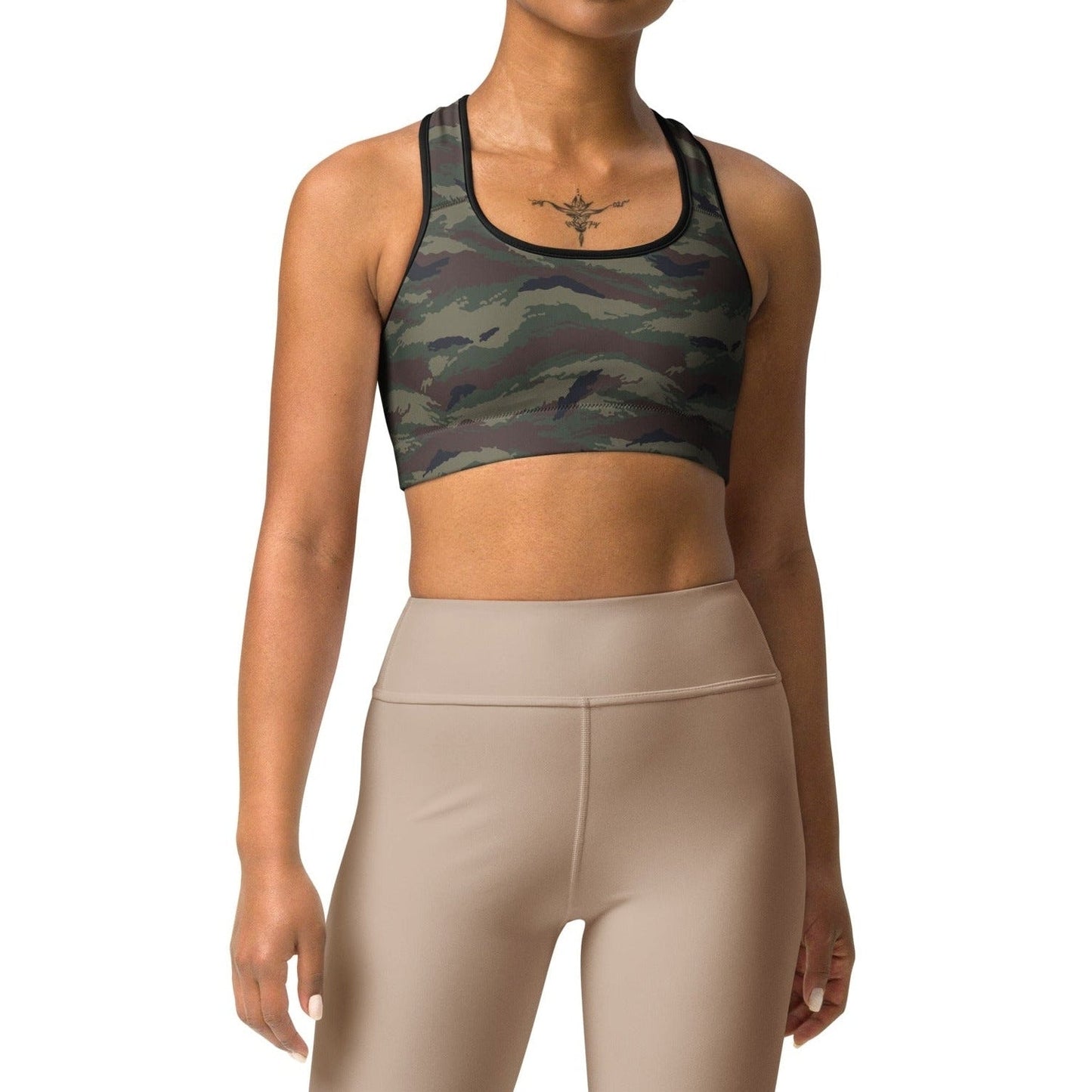 Kamysh Woodland Tigr Camo Racerback Sports Bra - Concealing Coloration