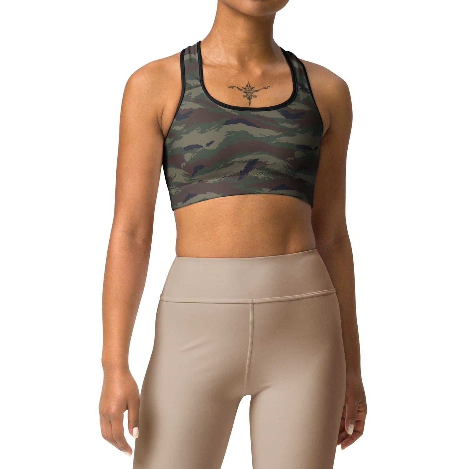 Kamysh Woodland Tigr Camo Racerback Sports Bra - Concealing Coloration