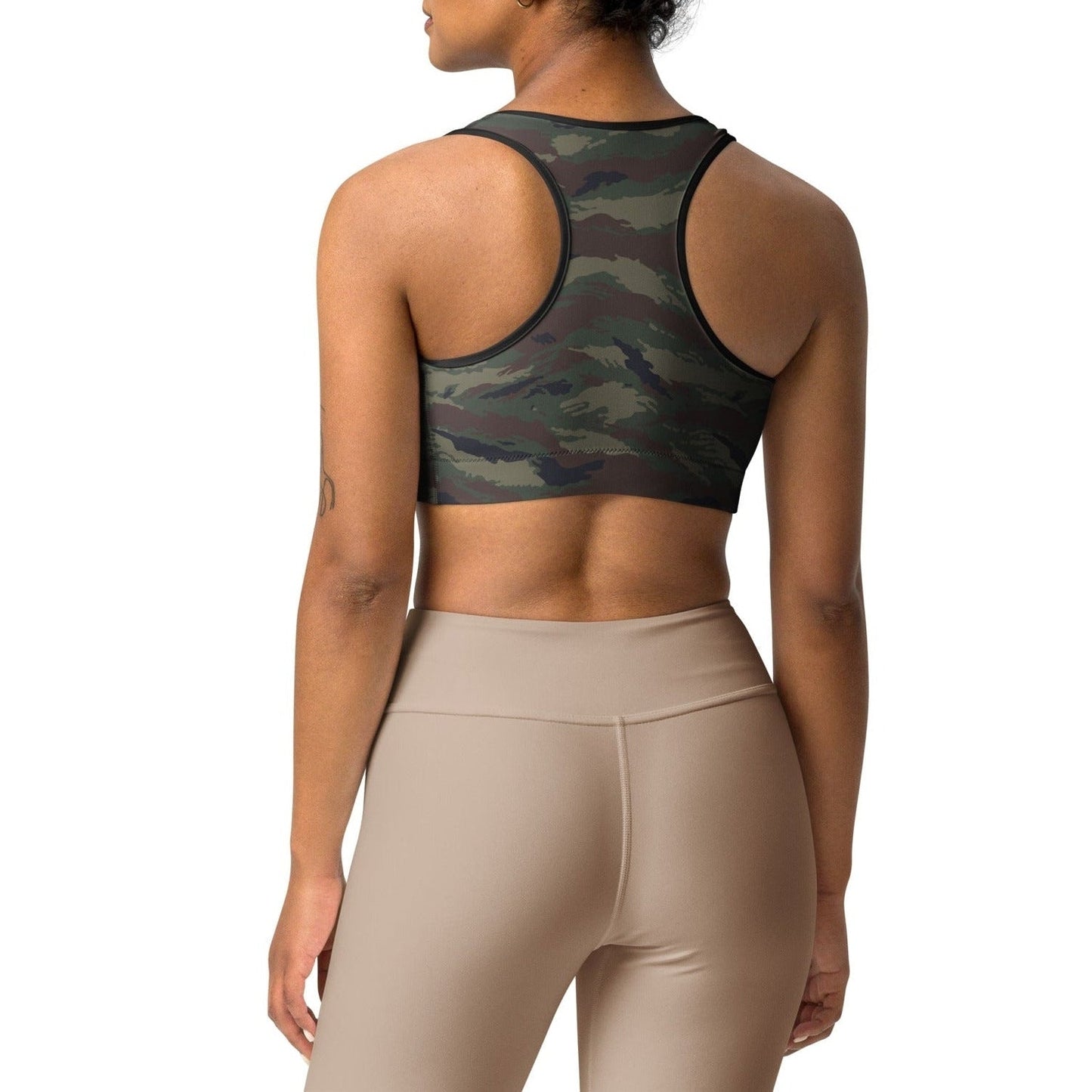 Kamysh Woodland Tigr Camo Racerback Sports Bra - Concealing Coloration