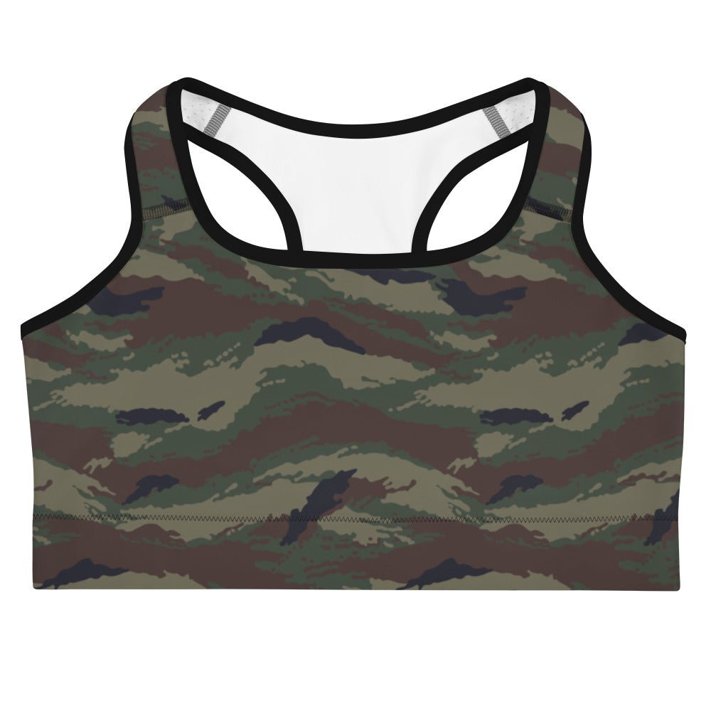 Kamysh Woodland Tigr Camo Racerback Sports Bra - Concealing Coloration