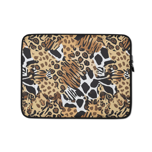 Animals Camouflage laptop sleeve inspired by MGS, combining wild animal prints with functional protection.