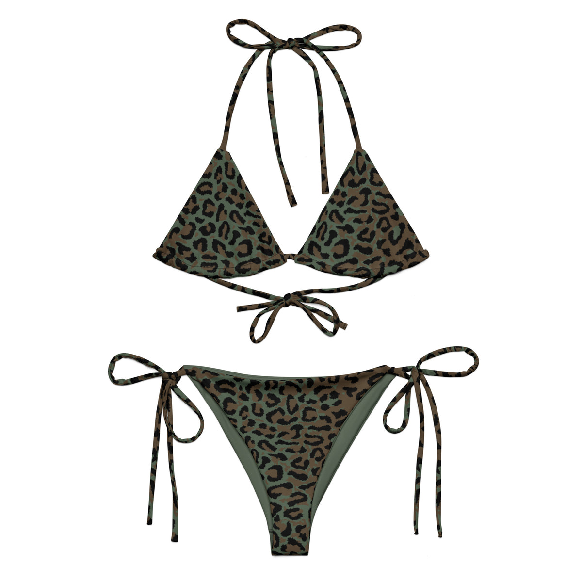 Leopard Spot Camo String Bikini Set, front view.