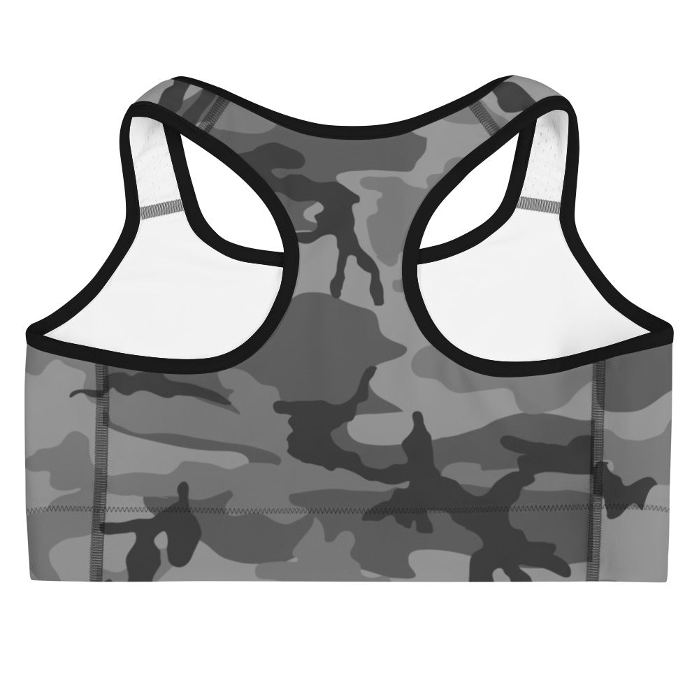 M81 Urban Camo Racerback Sports Bra (Gray-Dominant)