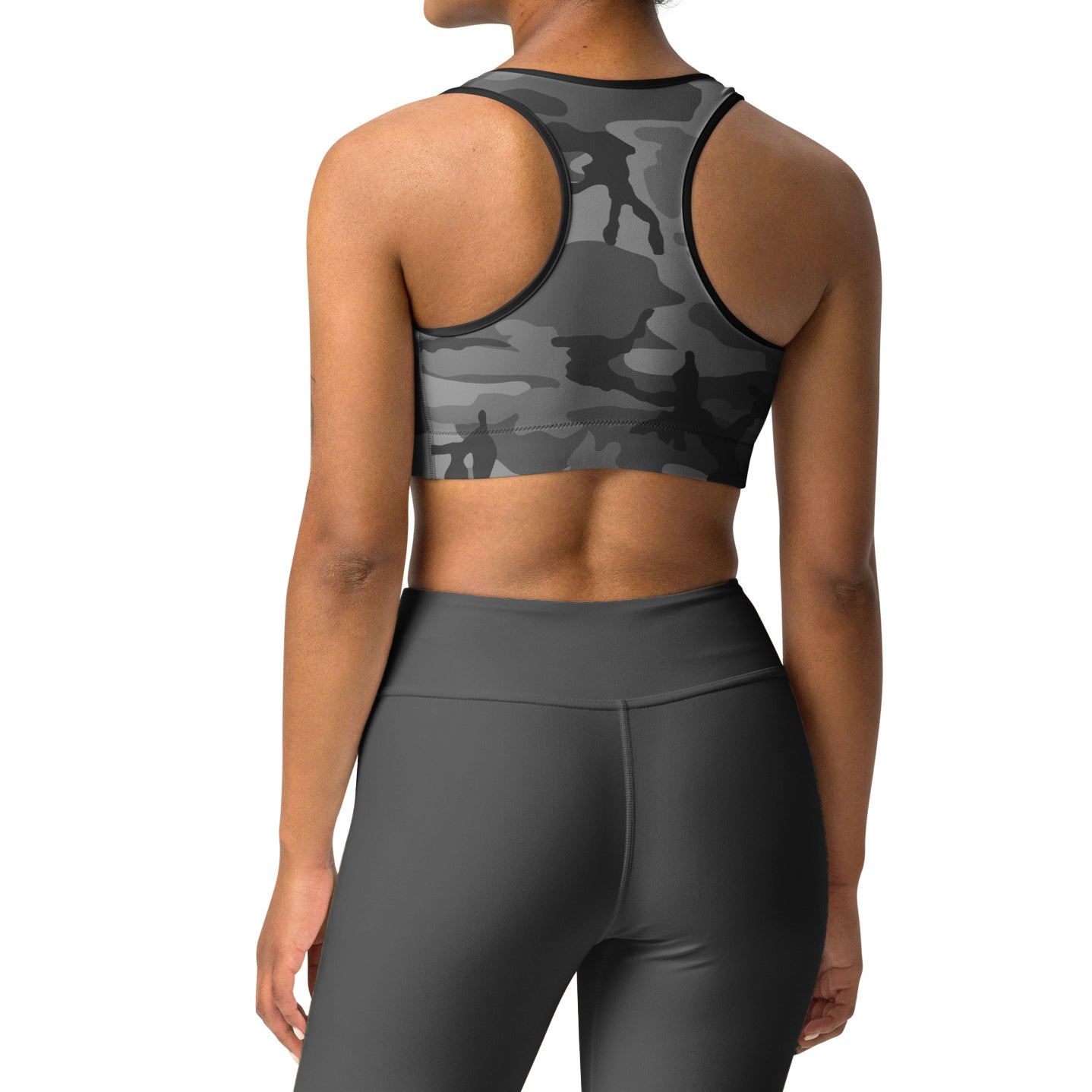 M81 Urban Camo Racerback Sports Bra (Gray-Dominant)