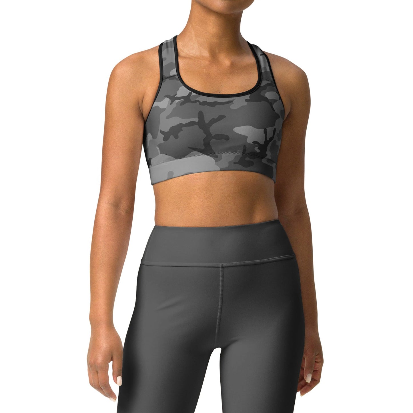 M81 Urban Camo Racerback Sports Bra (Gray-Dominant)