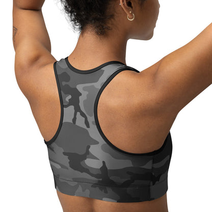 M81 Urban Camo Racerback Sports Bra (Gray-Dominant) - Concealing Coloration