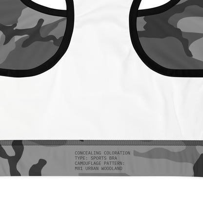 M81 Urban Camo Racerback Sports Bra (Gray-Dominant) - Concealing Coloration