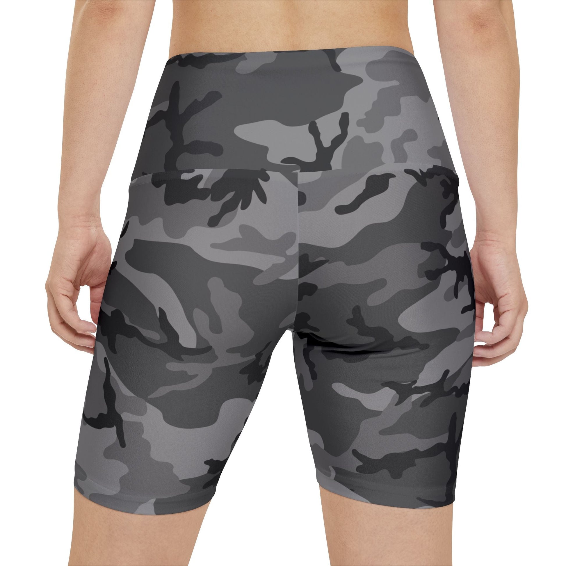 M81 Urban Woodland Camo High-Rise Bike Shorts (Gray-Dominant Variation) - Concealing Coloration