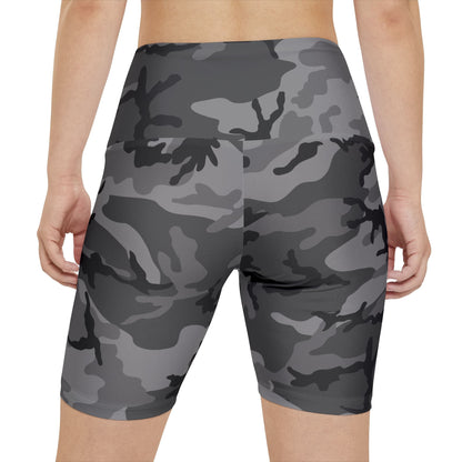 M81 Urban Woodland Camo High-Rise Bike Shorts (Gray-Dominant Variation) - Concealing Coloration
