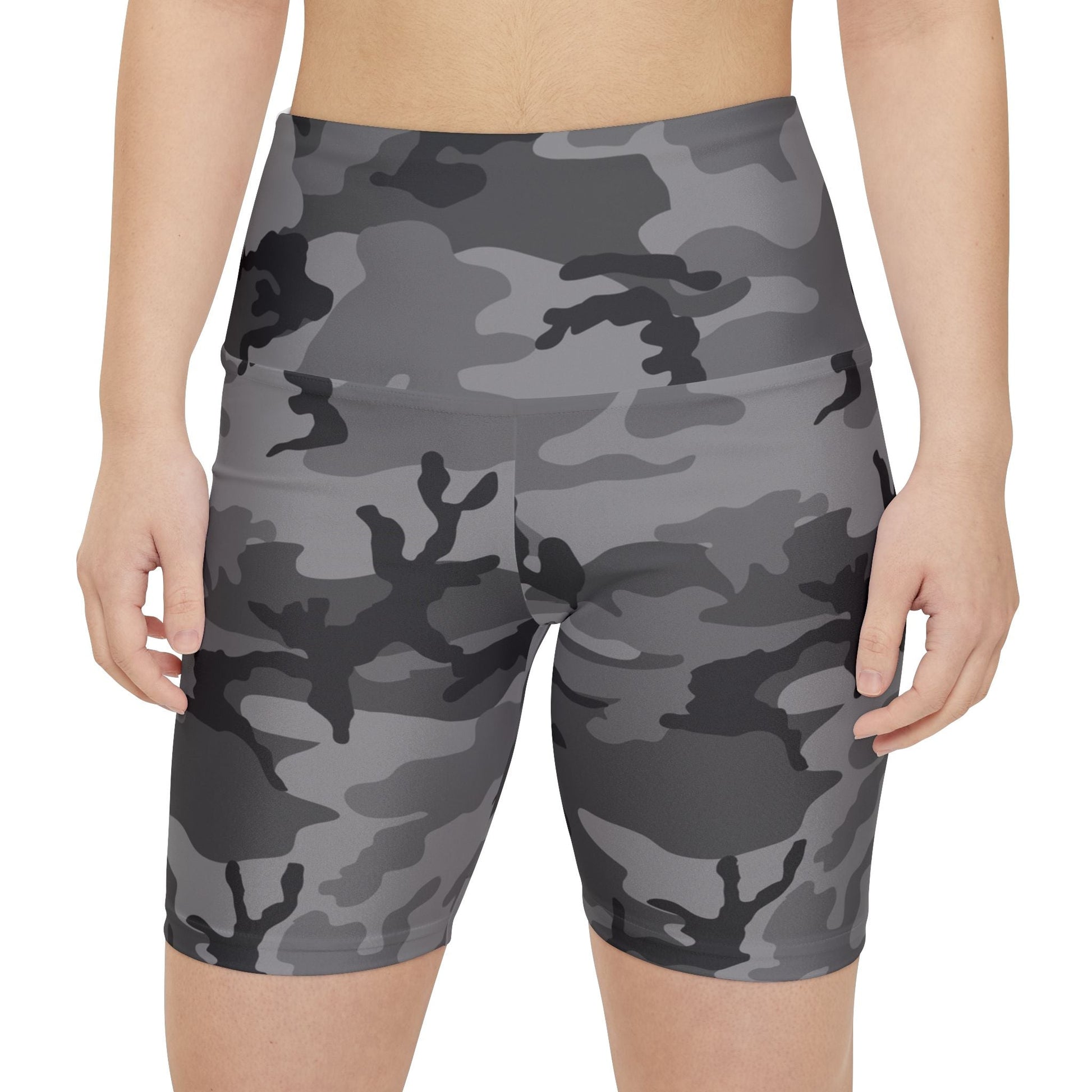 M81 Urban Woodland Camo High-Rise Bike Shorts (Gray-Dominant Variation) - Concealing Coloration
