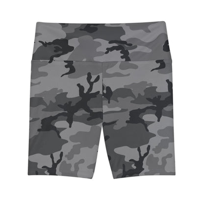 M81 Urban Woodland Camo High-Rise Bike Shorts (Gray-Dominant Variation) - Concealing Coloration