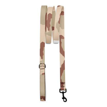 Three-Color Desert camo dog leash — DCU Gulf War pattern, 6 ft woven nylon, padded hand loop, metal clip