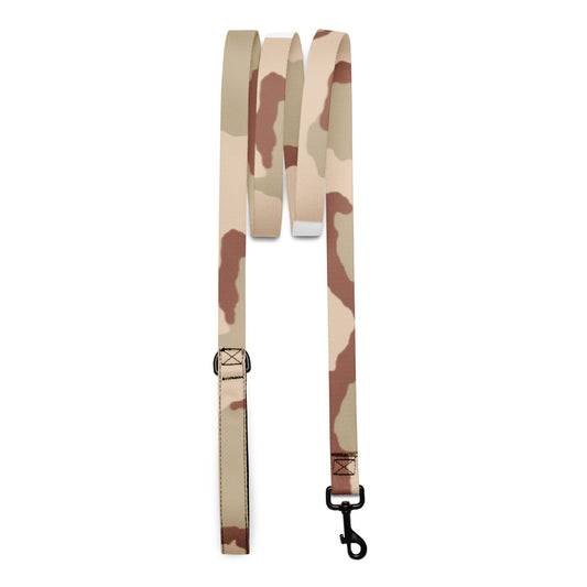 Three-Color Desert camo dog leash — DCU Gulf War pattern, 6 ft woven nylon, padded hand loop, metal clip