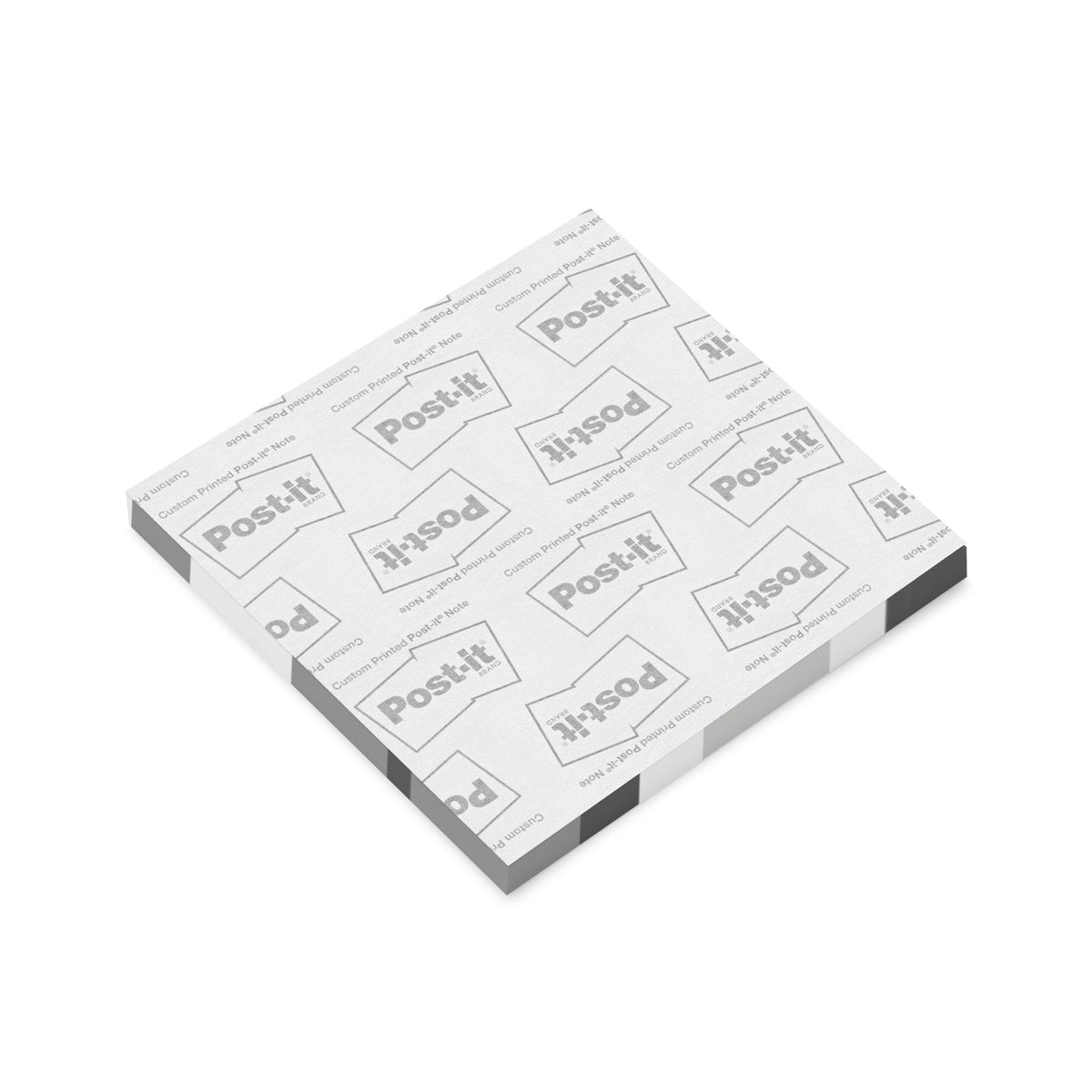 Angled back of 4″×4″ M81 Urban Camo Post-it® Notes with branded backing
