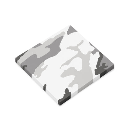 Angled 4″×4″ M81 Urban Camo Post-it® Notes showing printed top and stacked sheets