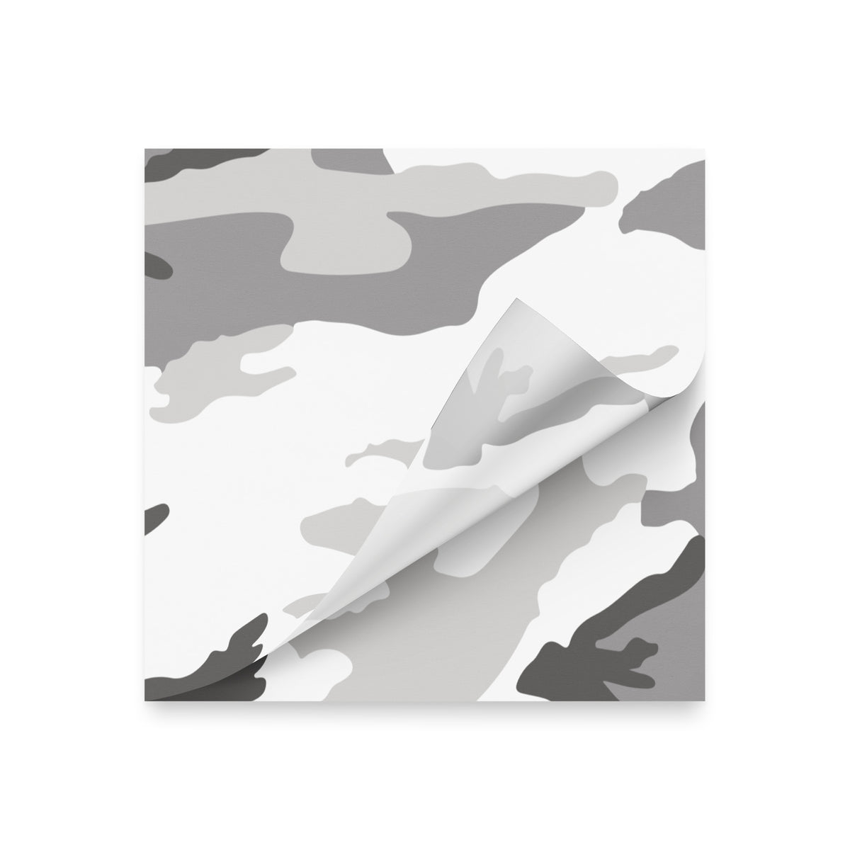 4″×4″ M81 Urban Camo Post-it® Notes with a printed sheet lifting from the stack
