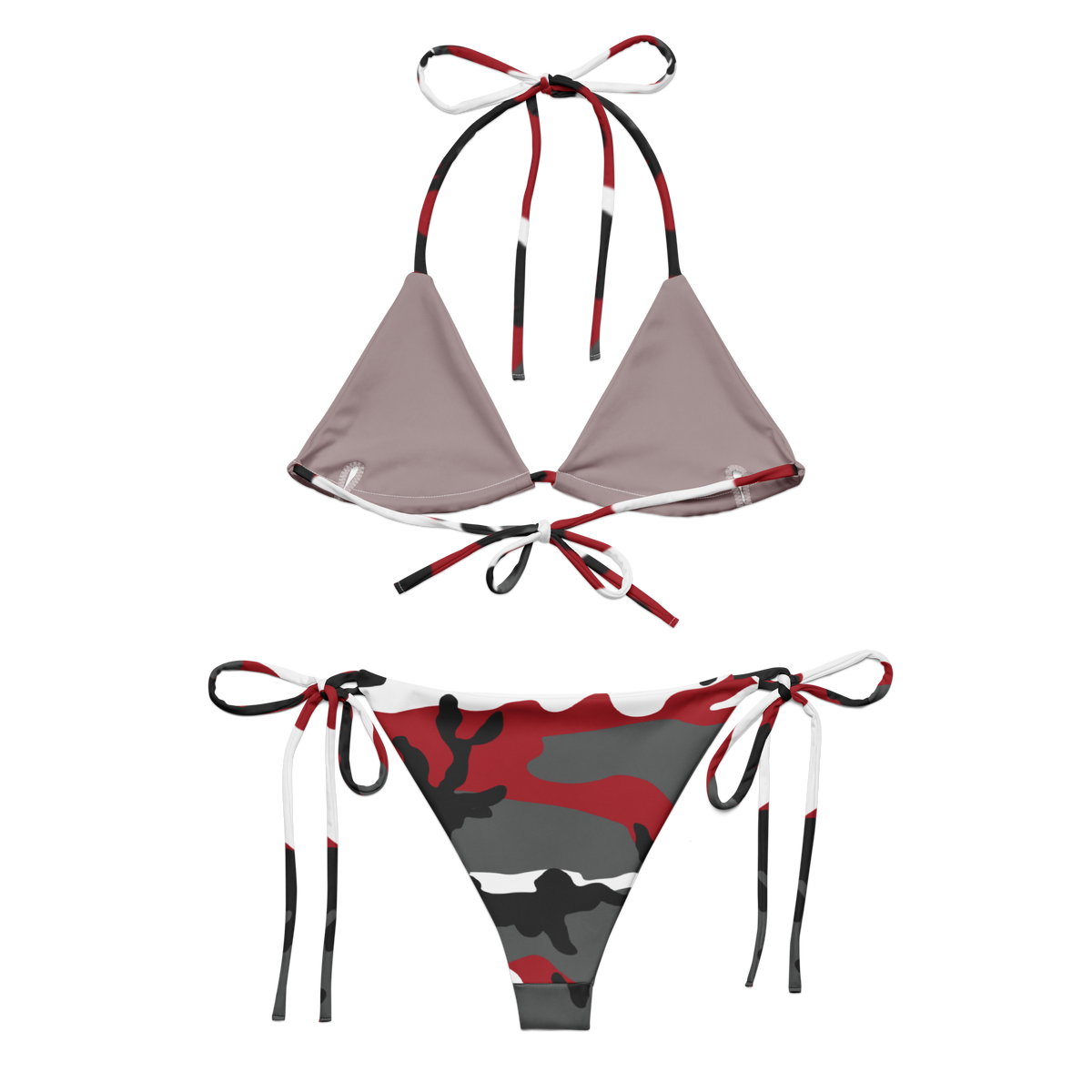Red Urban Camo String Bikini Set - flat-lay back