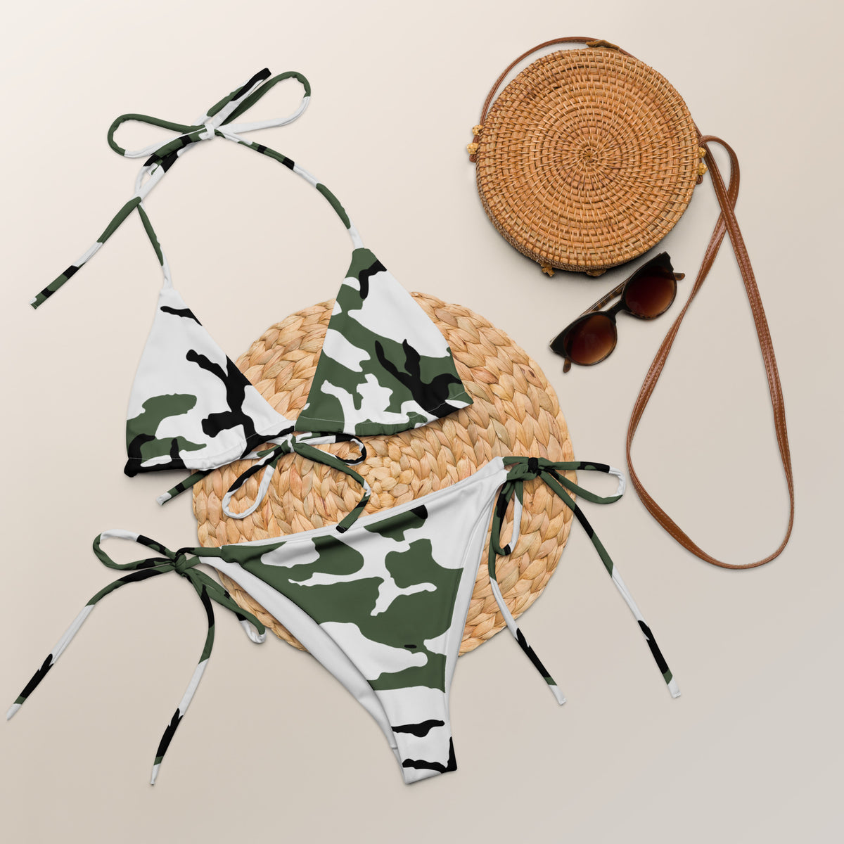 Snow BDU Camo String Bikini Set, front view.