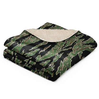 LLS Tiger Stripe Camo Sherpa Blanket – 60” × 80”