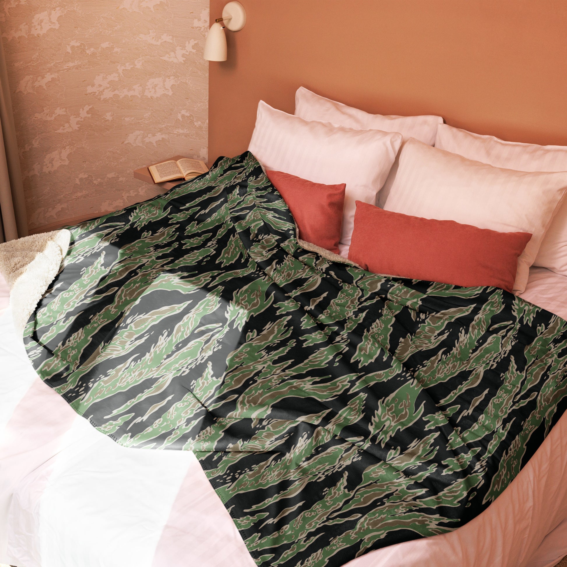 LLS Tiger Stripe Camo Sherpa Blanket – 60” × 80”