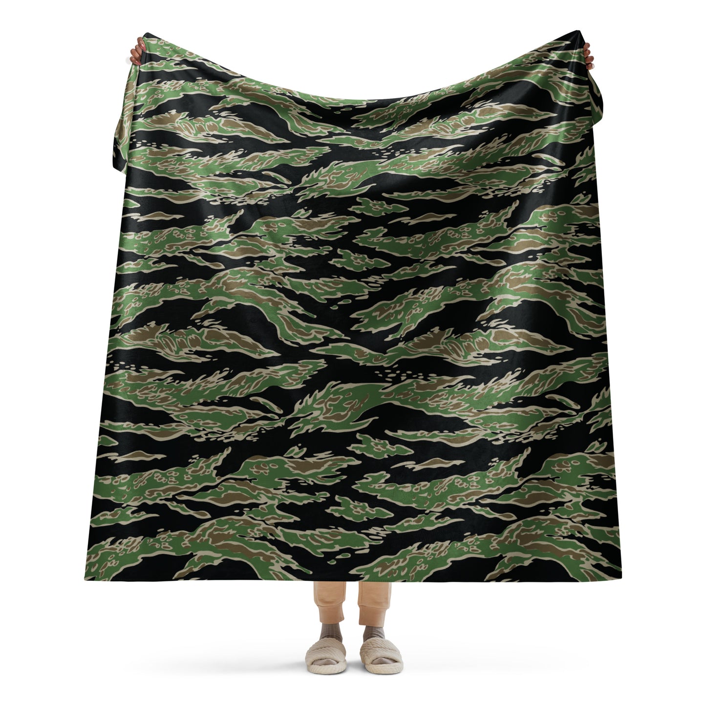 LLS Tiger Stripe Camo Sherpa Blanket – 60” × 80”