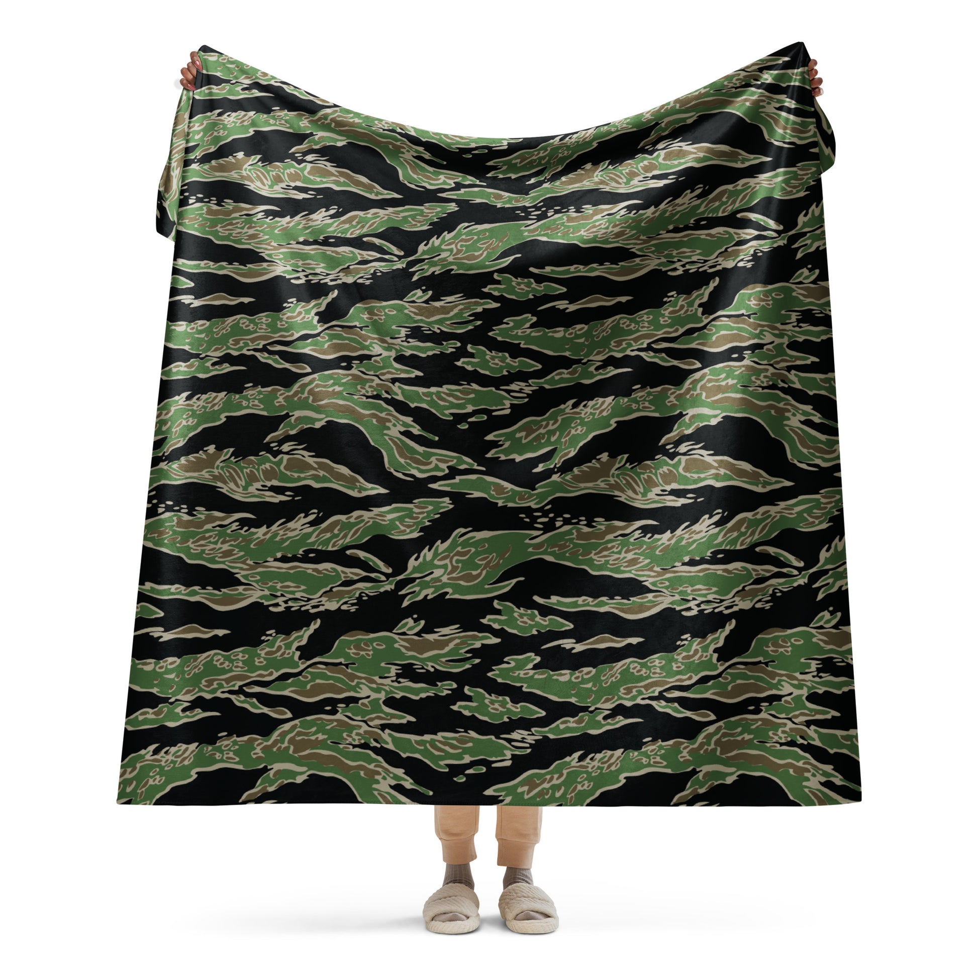 LLS Tiger Stripe Camo Sherpa Blanket – 60” × 80”