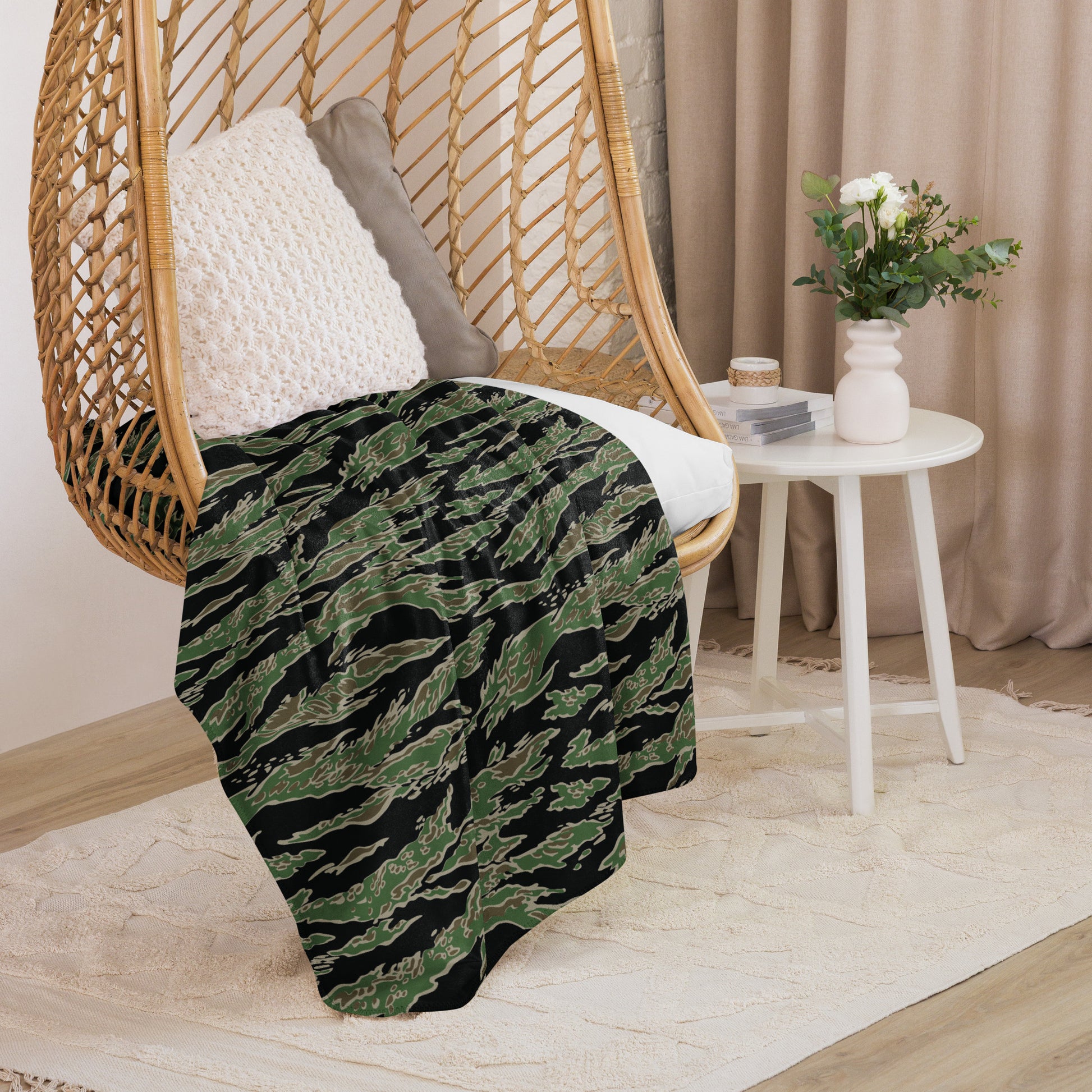 LLS Tiger Stripe Camo Sherpa Blanket – 60” × 80”